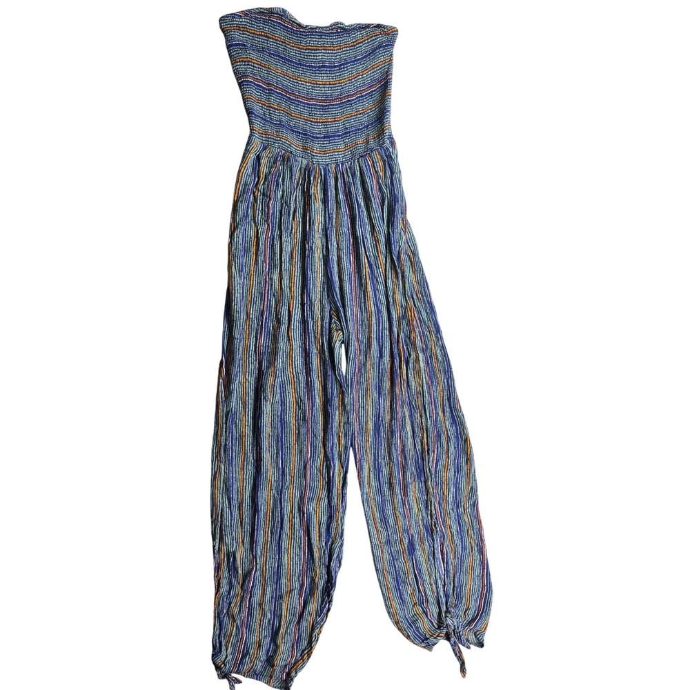 Urban Outfitters Strapless Jumpsuit Womens Small Boho Wide Leg Smocked Stripe